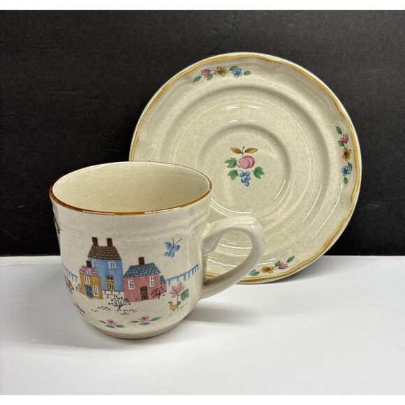 VTG International Stoneware Heartland Coffee Cup Saucer Set Country Farmhouse - Picture 1 of 9
